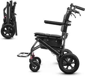 Nihhcune Wheelchair Walker for Seniors, Ultra Foldable Lightweight Rollator Walker with One-Hand Fold No Installation Portable Mobility Walking Aid with Handbrake Seat Belt Storage Bag, 300lb Capacity