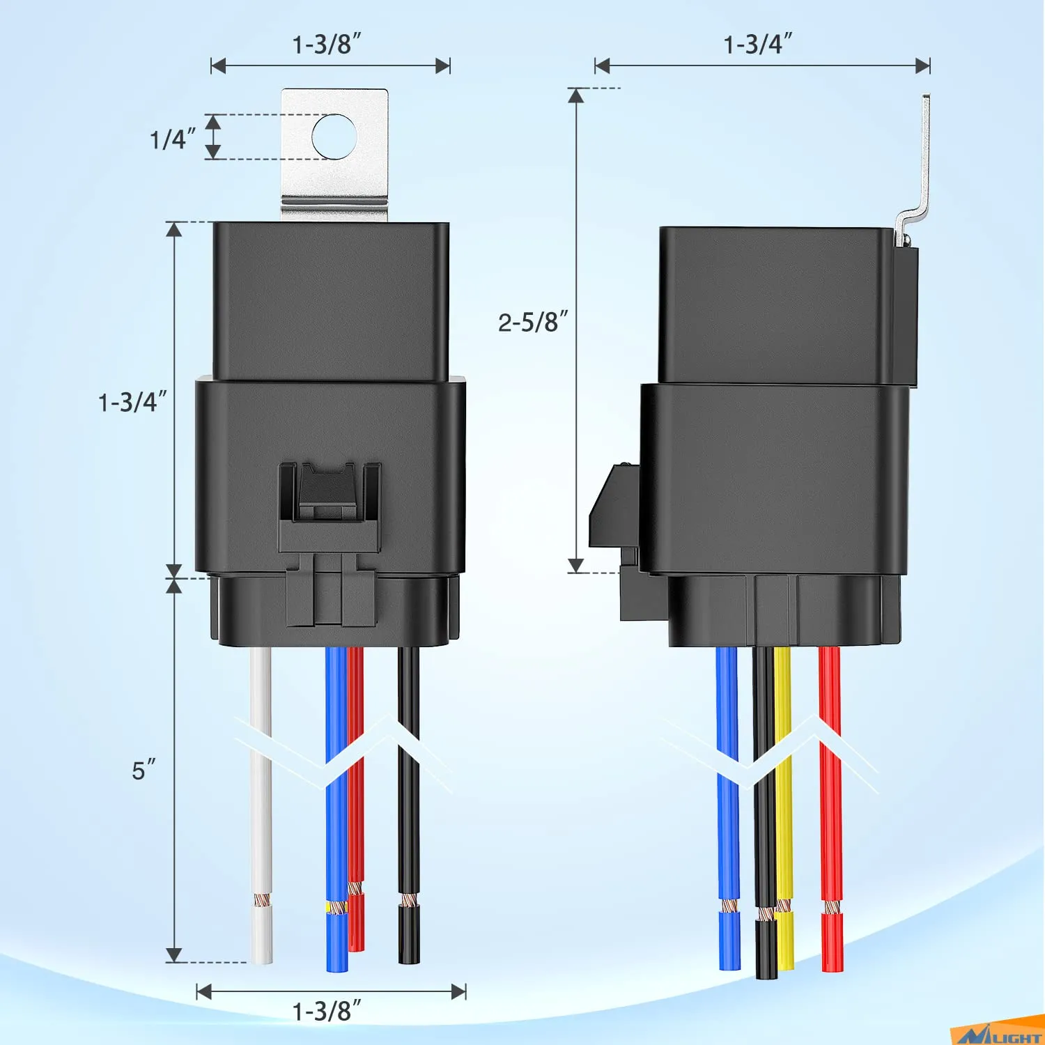 Nilight 50044R 5 Pack Waterproof 40/30 AMP Heavy Duty 12 AWG Tinned Copper Wires 5-PIN SPDT Bosch Style 12V Automotive Relay and Harness Set
