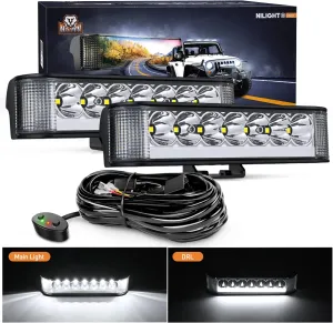 Nilight Side Shooter LED Pods with DRL 6.5 Inch 2089LM Spot Flood Combo Light Bar w/ 16AWG Wiring Kit for Fog Driving Auxiliary Lamp on Truck ATV UTV Jeep