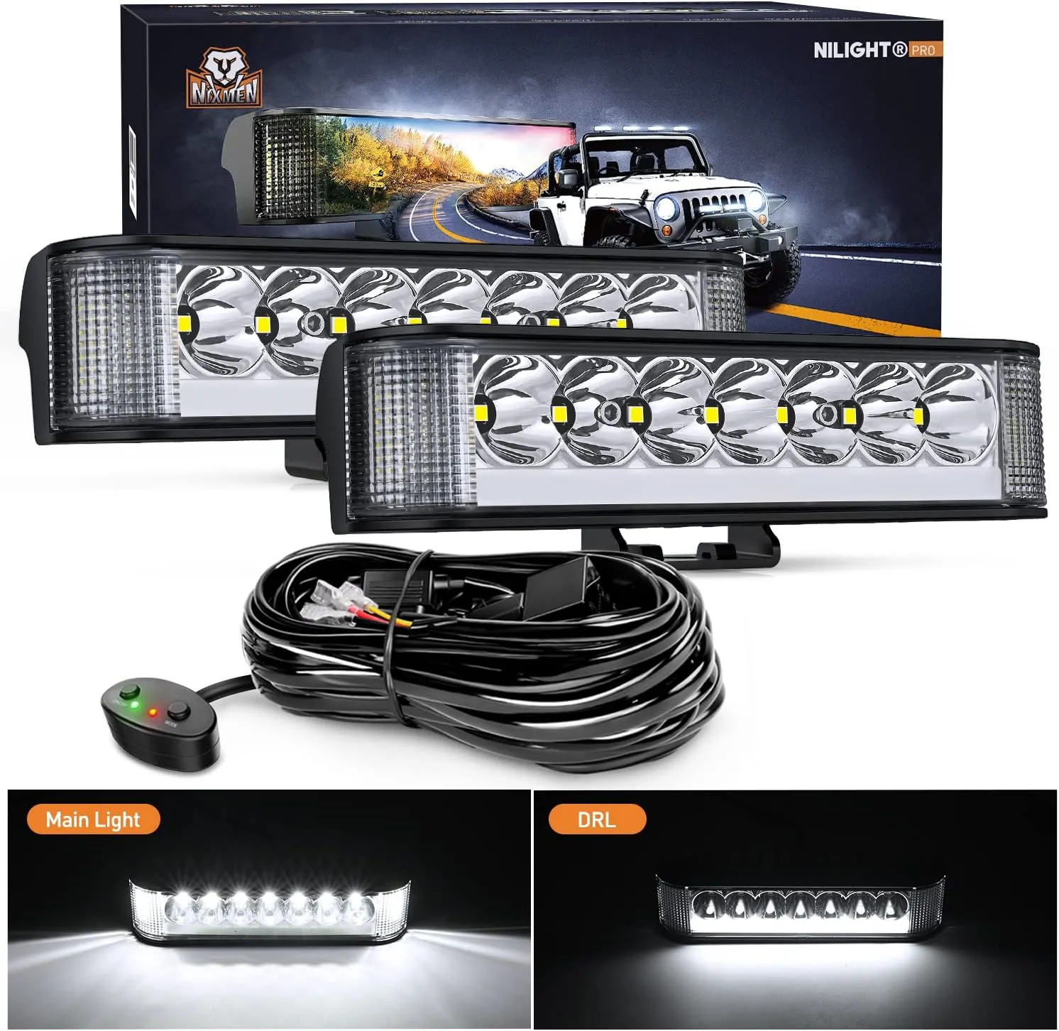 Nilight Side Shooter LED Pods with DRL 6.5 Inch 2089LM Spot Flood Combo Light Bar w/ 16AWG Wiring Kit for Fog Driving Auxiliary Lamp on Truck ATV UTV Jeep