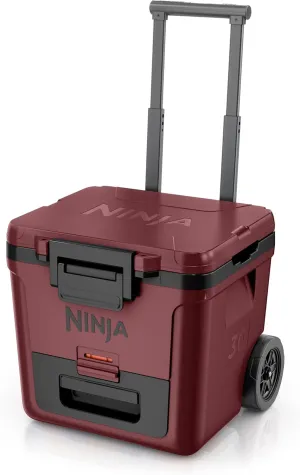 Ninja | Cooler | FrostVault 30QT Cooler with Wheels | Insulated with Temp Dry Storage Drawer | Keeps Ice Cold for Days | for The Beach, Camping, Picnics & More | Canyon Red | FB230MR