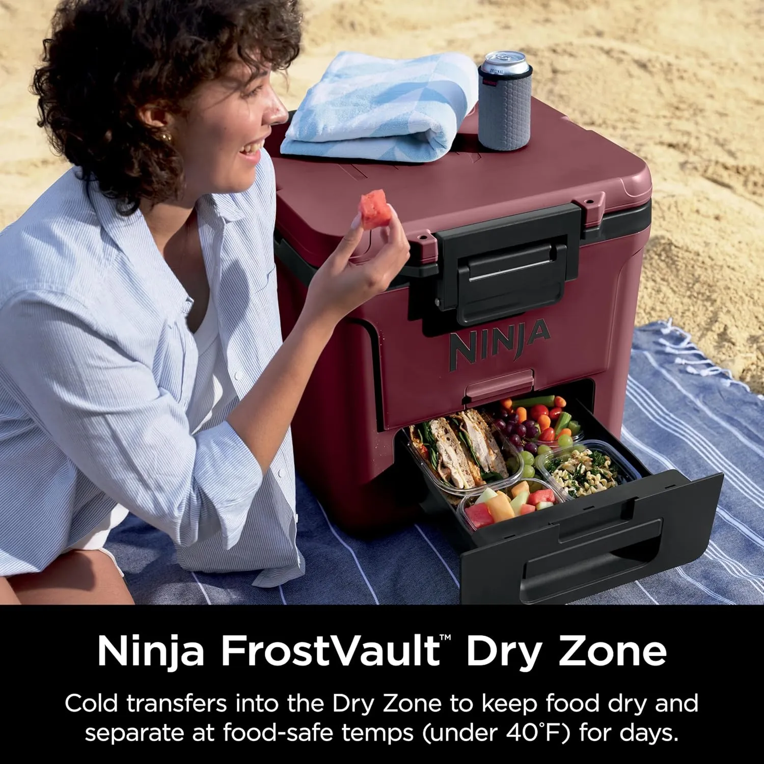 Ninja | Cooler | FrostVault 30QT Cooler with Wheels | Insulated with Temp Dry Storage Drawer | Keeps Ice Cold for Days | for The Beach, Camping, Picnics & More | Canyon Red | FB230MR