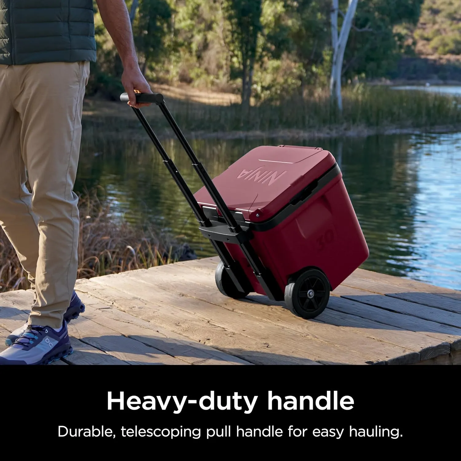 Ninja | Cooler | FrostVault 30QT Cooler with Wheels | Insulated with Temp Dry Storage Drawer | Keeps Ice Cold for Days | for The Beach, Camping, Picnics & More | Canyon Red | FB230MR