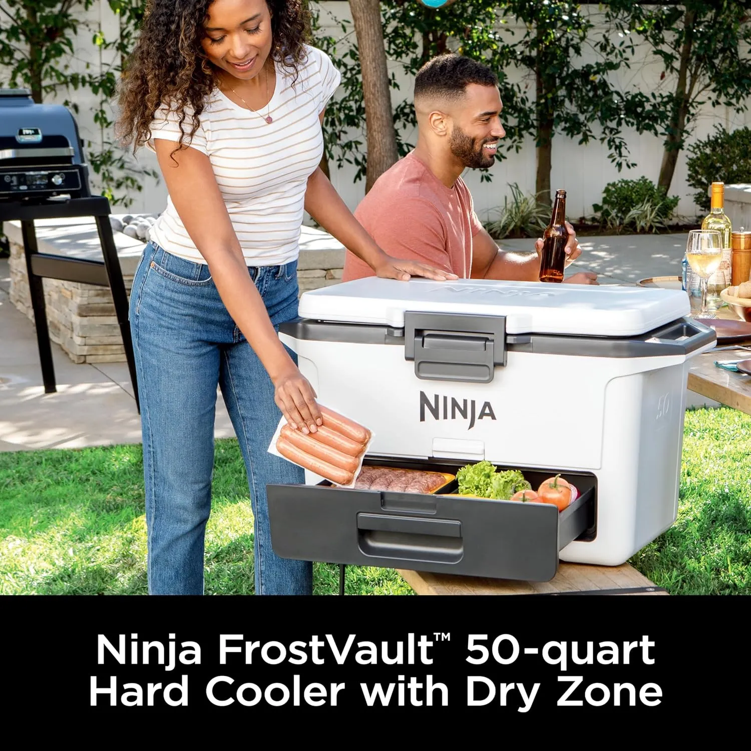 Ninja FB151WH FrostVault 50qt Hard Cooler with Dry Zone, Integrated Fridge-Temp Dry Storage Drawer, Premium Heavy-Duty Insulated Cooler, Keeps Ice for Days, Cloud White