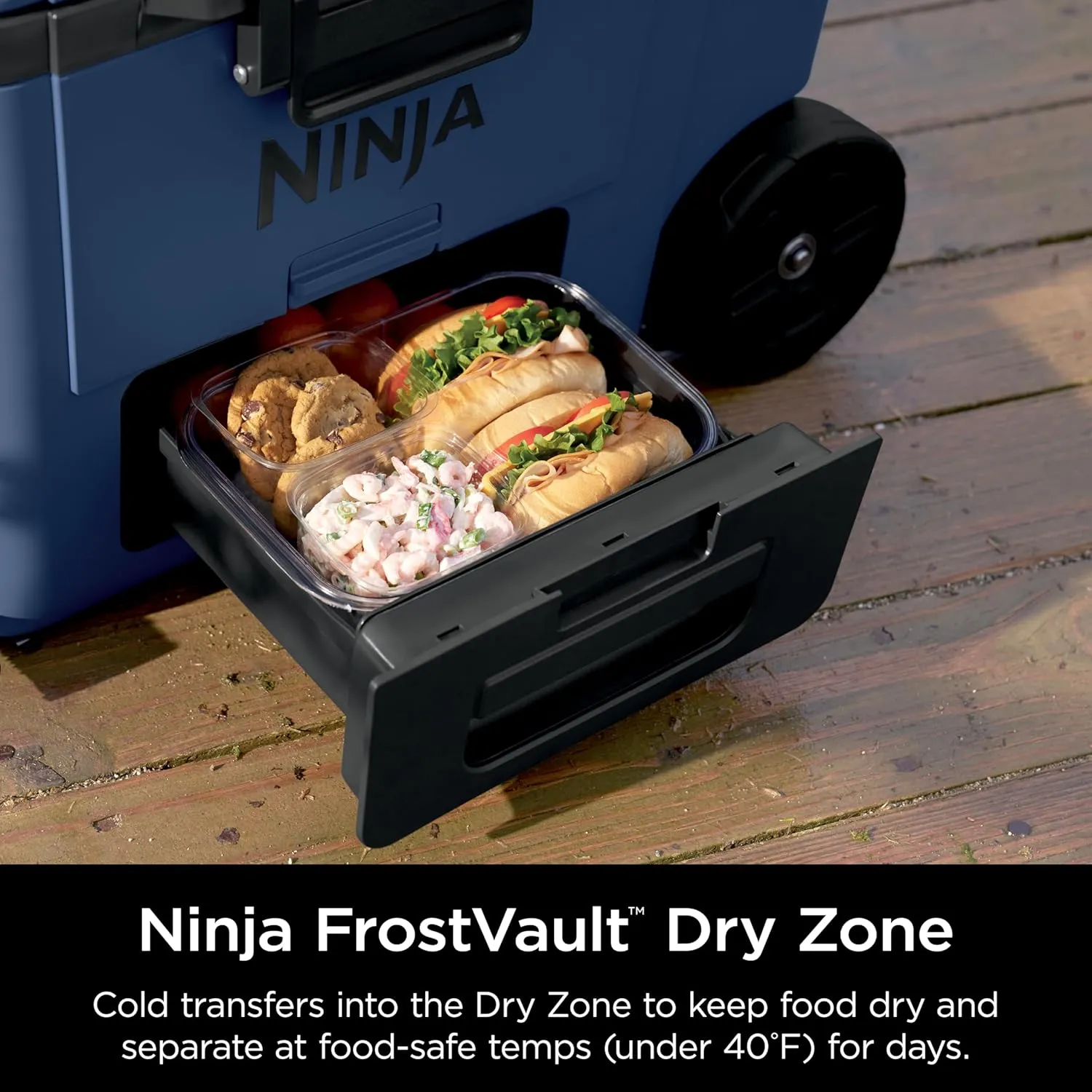 Ninja FrostVault 45qt Wheeled Cooler with Dry Zone, Integrated Fridge-Temp Dry Storage Drawer, Premium Heavy-Duty Insulated Cooler, Keeps Ice for Days, Lakeshore Blue, FB245BL