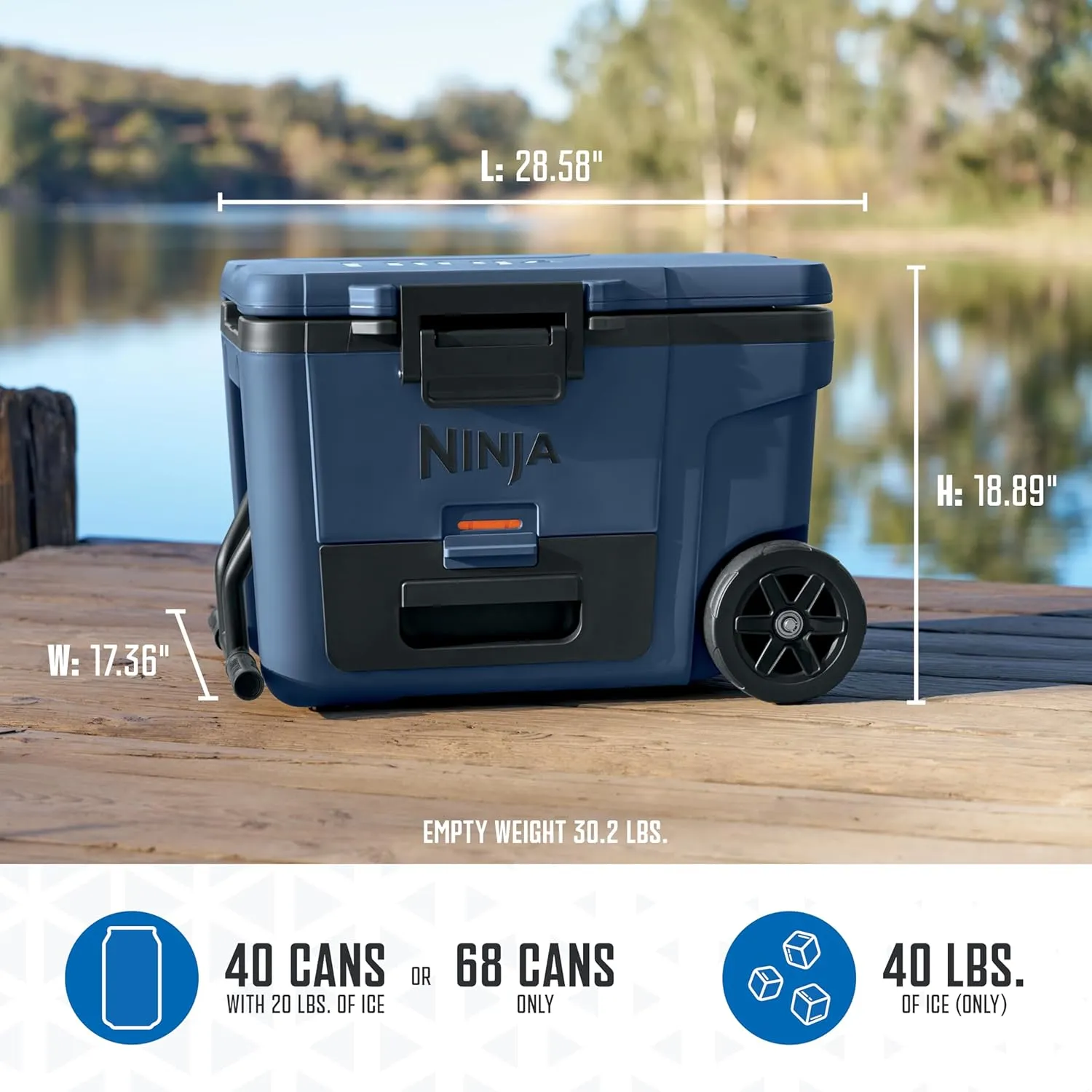 Ninja FrostVault 45qt Wheeled Cooler with Dry Zone, Integrated Fridge-Temp Dry Storage Drawer, Premium Heavy-Duty Insulated Cooler, Keeps Ice for Days, Lakeshore Blue, FB245BL
