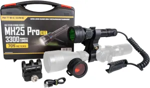 Nitecore MH25 Pro Hunting Light Kit, 3300 Lumen 771 Yard Long Throw, Red and Green Filters, Rechargeable with Lumentac Rifle Mounting Kit for Hog Coyote and Varmint Hunting (Gift Box Packaging)