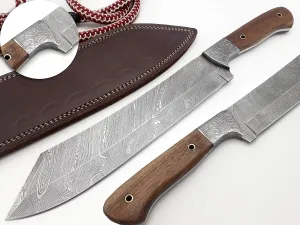 Nooraki MK-54 Custom Handmade Damascus Fixed Blade Machete Knife, Multi Use Axe Machete Knife, Camping Knife, Hunting Knife, Bushcraft Knife, Walnut Wood Full Tang Handle 15 inches with Sheath