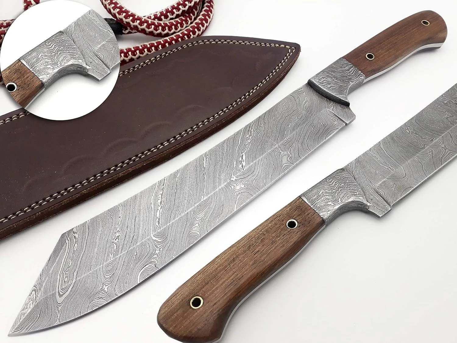 Nooraki MK-54 Custom Handmade Damascus Fixed Blade Machete Knife, Multi Use Axe Machete Knife, Camping Knife, Hunting Knife, Bushcraft Knife, Walnut Wood Full Tang Handle 15 inches with Sheath