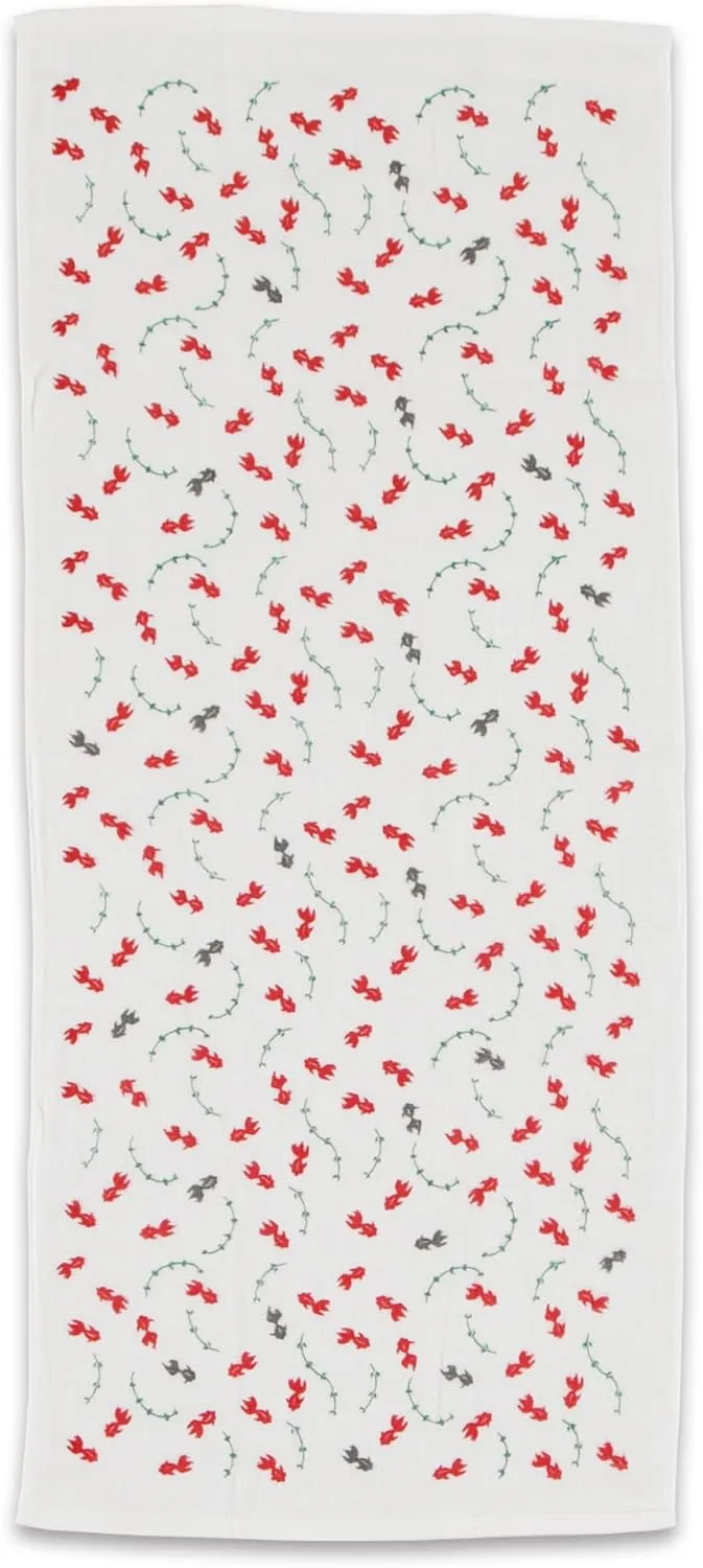 NOREN Japanese Hand Towel (Senshu Osaka Towel - Goldfish) Cotton Towel/Made in Japan 100% Cotton/Quick Drying Absorbent Ultra Soft Thin/Japanese Pattern