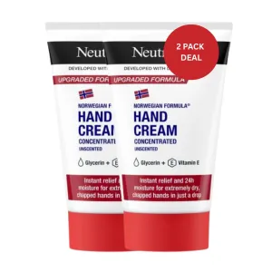 Norwegian Concentrated Hand Cream Unscented – 2 x 50ml Tubes (100ml Total) – Upgraded Formula – Non-Greasy Moisturizer for Dry Hands