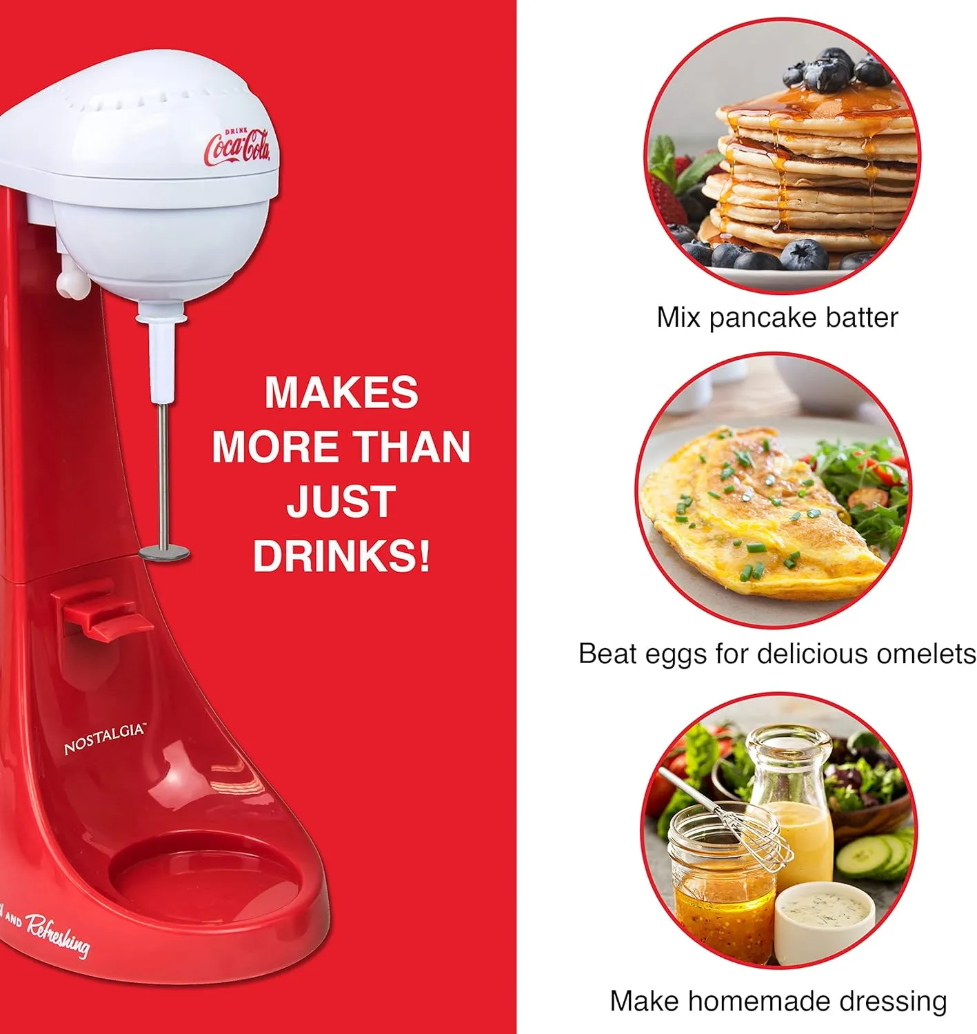 Nostalgia Two-Speed Electric Coca-Cola Limited Edition Milkshake Maker and Drink Mixer, Includes 16-Ounce Stainless Steel Mixing Cup and Rod, Red