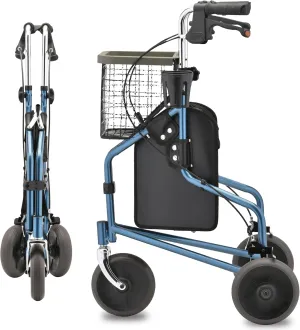 NOVA 3 Wheel Rollator Walker – All Terrain Folding Walker for Seniors, Lightweight Mobility Aid with Bag, Basket & Tray – Adult Rolling Walker with Wheels, Blue