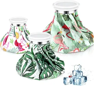 Nuanchu 3 Pieces Ice Bags for Injuries Reusable Ice Pack Hot Cold Water Bag 6, 9, 10 Inches Hot Cold Therapy and Pain Relief Pain Screw Top for Sports Knee Head Leg(Hawaiian Style)