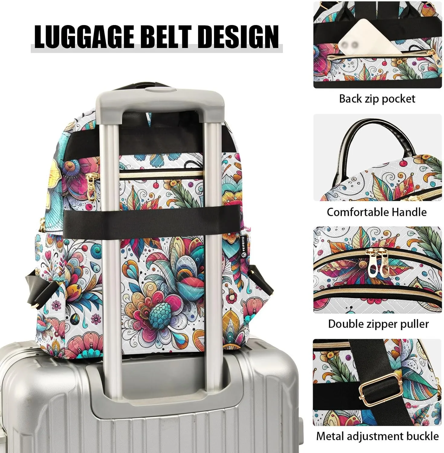 ODAWA Colorful Boho Floral Backpack Purses Quilted Travel Backpack Purse