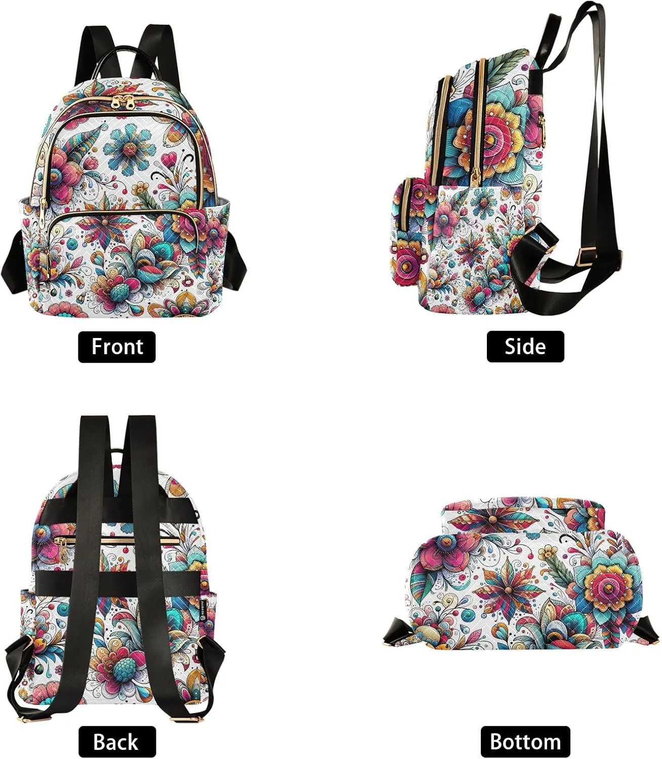 ODAWA Colorful Boho Floral Backpack Purses Quilted Travel Backpack Purse