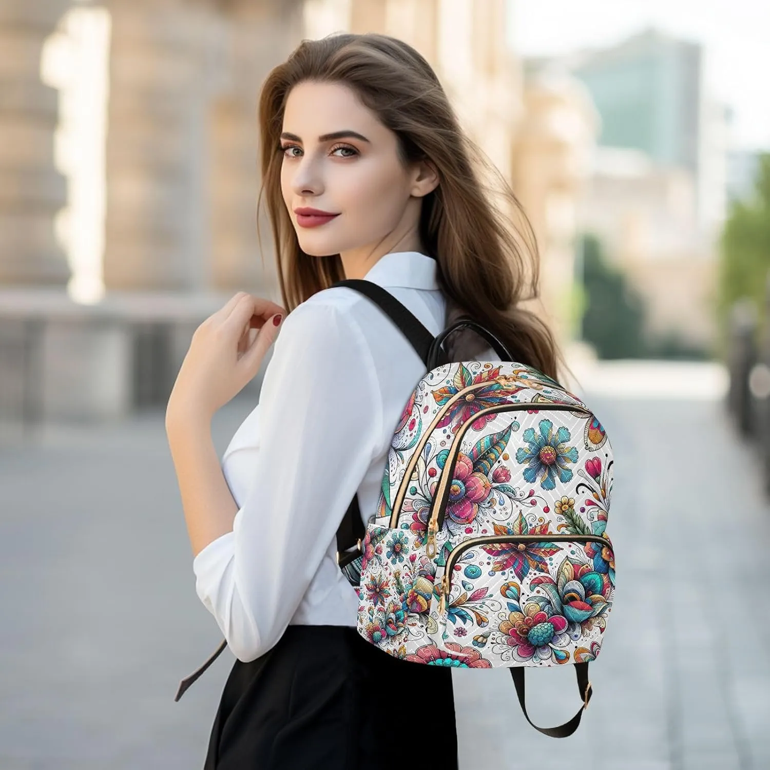 ODAWA Colorful Boho Floral Backpack Purses Quilted Travel Backpack Purse