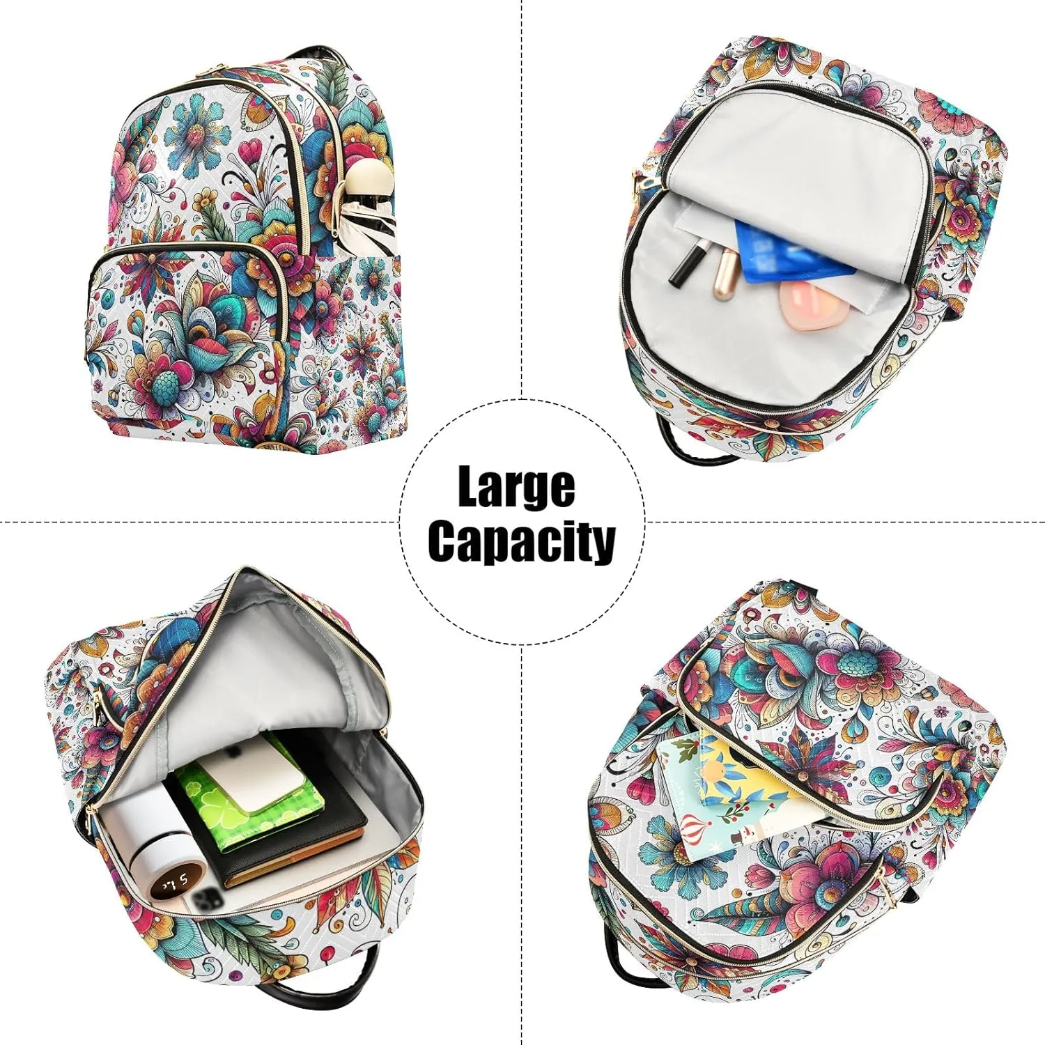 ODAWA Colorful Boho Floral Backpack Purses Quilted Travel Backpack Purse