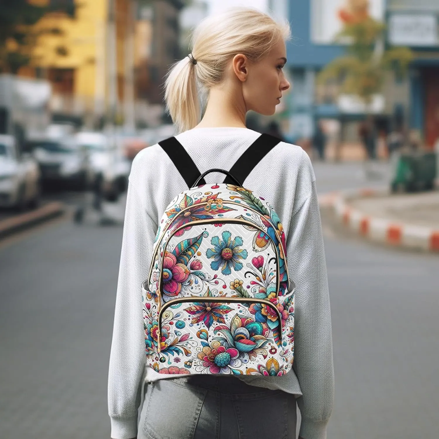 ODAWA Colorful Boho Floral Backpack Purses Quilted Travel Backpack Purse