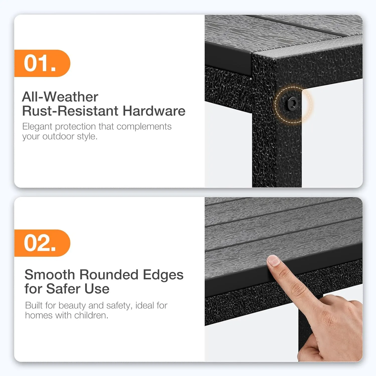 ODK Outdoor Coffee Table with Double-Layer Storage, Rectangle Weather-Resistant Patio Coffee Table for Garden, Balcony, Hot Tub, Poolside, Heavy-Duty Metal Frame, Black