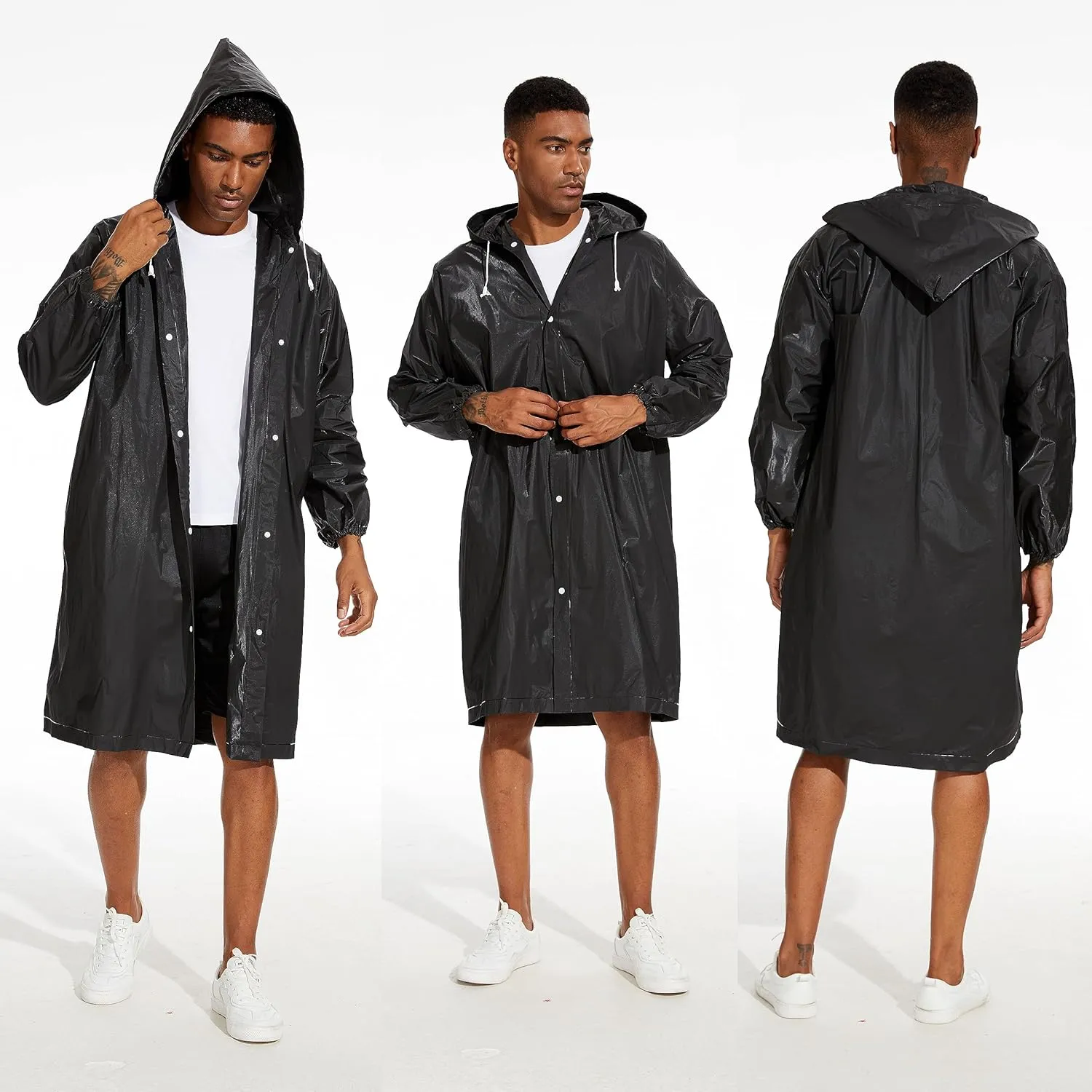 OFFITECTURE 2-Pack Reusable Rain Ponchos for Adults - Hooded Raincoats for Women/Men with Drawstring