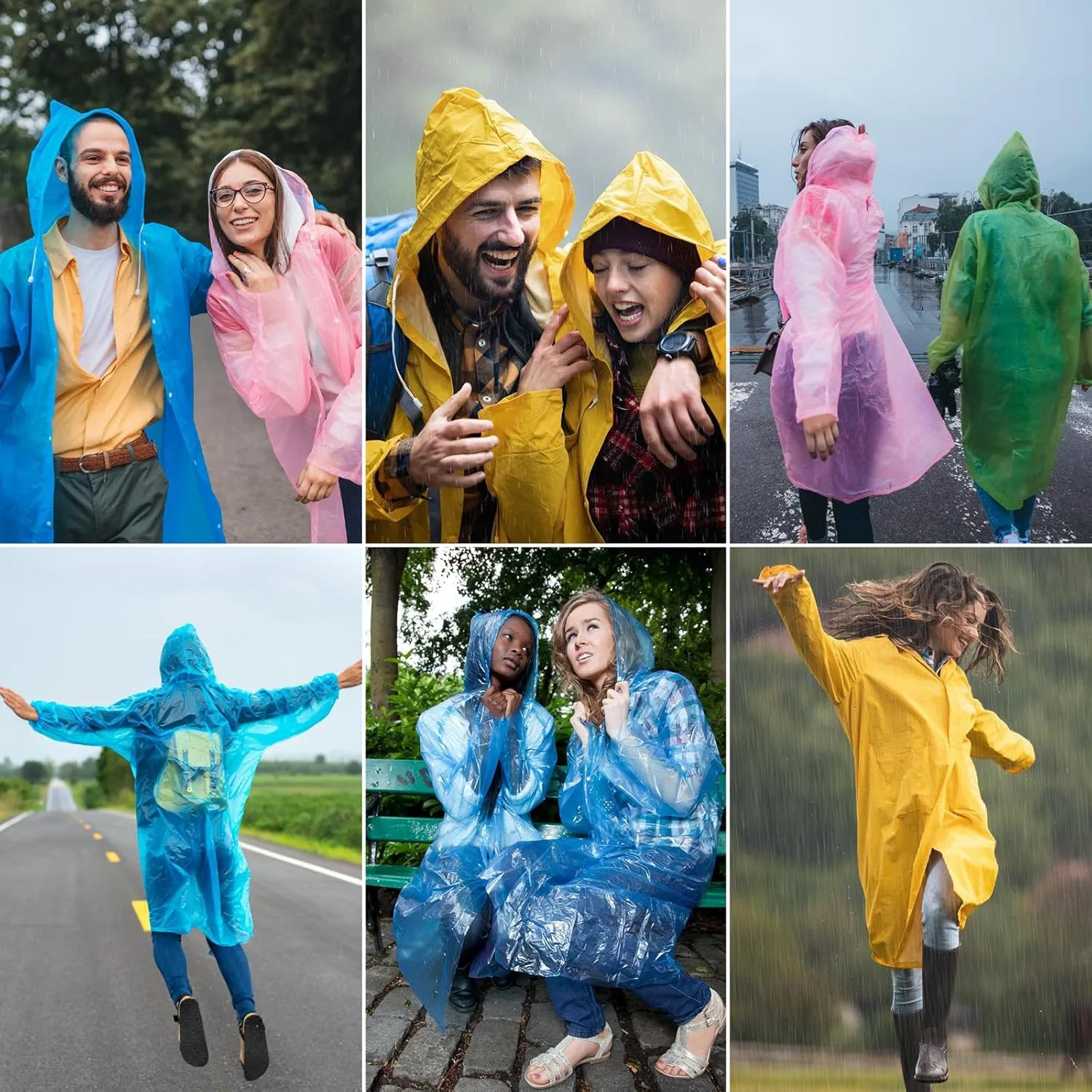 OFFITECTURE 2-Pack Reusable Rain Ponchos for Adults - Hooded Raincoats for Women/Men with Drawstring