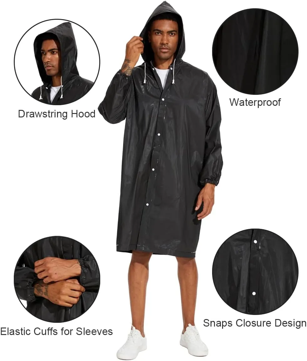 OFFITECTURE 2-Pack Reusable Rain Ponchos for Adults - Hooded Raincoats for Women/Men with Drawstring