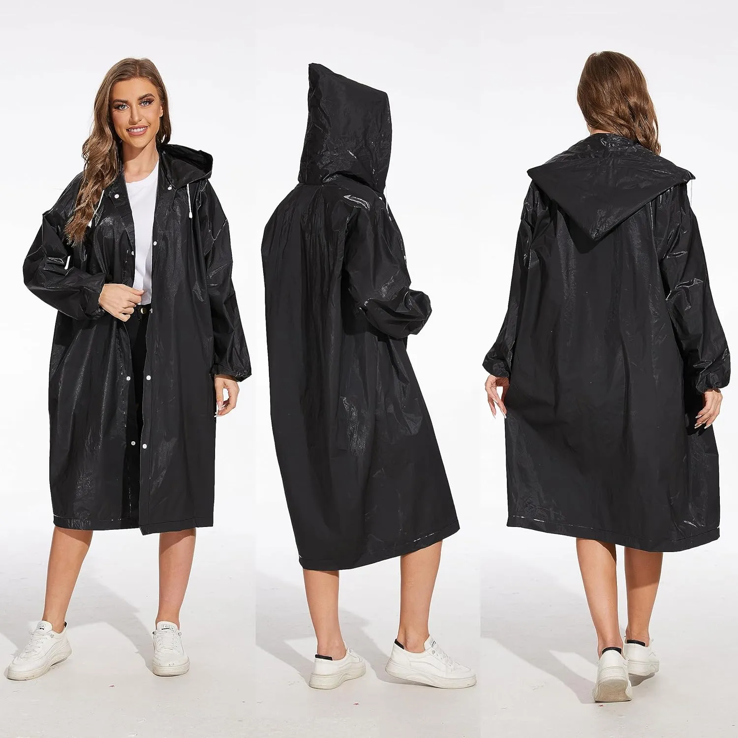 OFFITECTURE 2-Pack Reusable Rain Ponchos for Adults - Hooded Raincoats for Women/Men with Drawstring