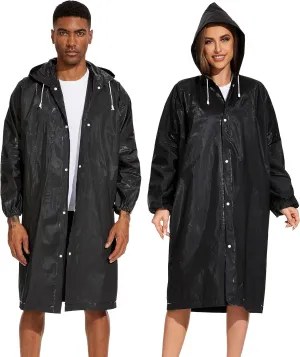OFFITECTURE 2-Pack Reusable Rain Ponchos for Adults - Hooded Raincoats for Women/Men with Drawstring