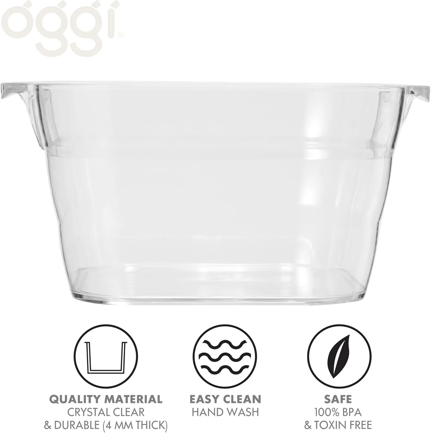 OGGI Acrylic Square Party Tub - Clear Beverage Cooler w/Handles, Wine Cooler, Beer Chiller, Ideal Party Tubs for Drinks, Use Ice Tub for Indoor or Outdoor Bars, 16.75" x 14"