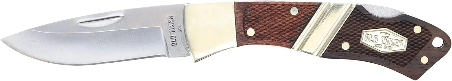 Old Timer 28OT Mountain Beaver Jr. 6.1in S.S. Traditional Lockback Folding Knife with 2.5in Clip Point Blade and Wood Handle for Outdoor, Hunting, Camping and EDC