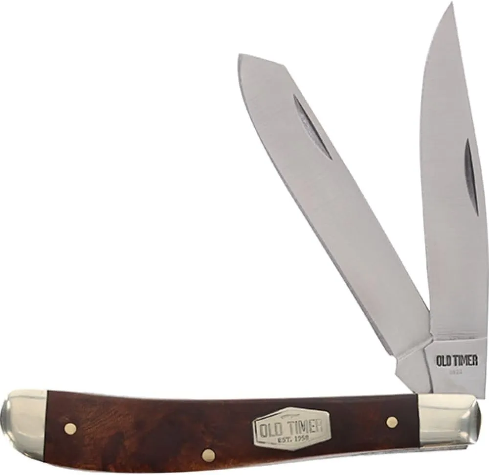 Old Timer 94OTW Gunstock Trapper 6.9in Traditional Folding Pocket Knife with 2 High Carbon SS Blades, Desert Iron Wood Handle, and Convenient Size for EDC, Hunting, Camping, Whittling, and Outdoors