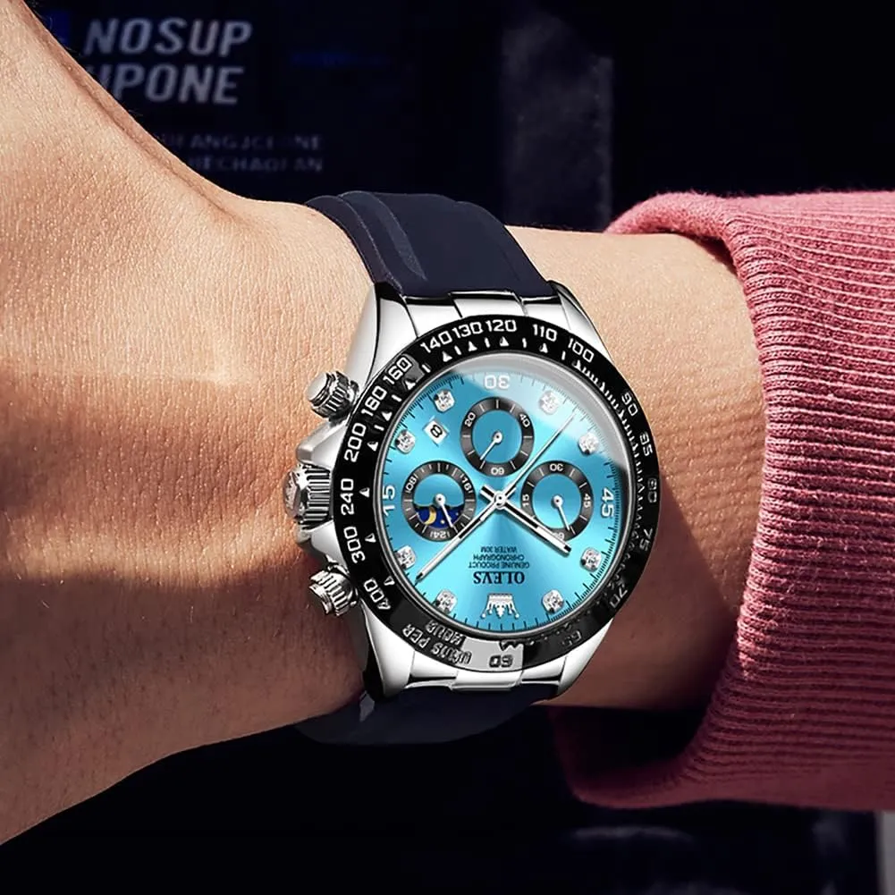 OLEVS Watches for Men Business Diamond Moon Phase Male Watch Chronograph Fashion Dress Waterproof Date Analog Waterproof Men Wrist Watch
