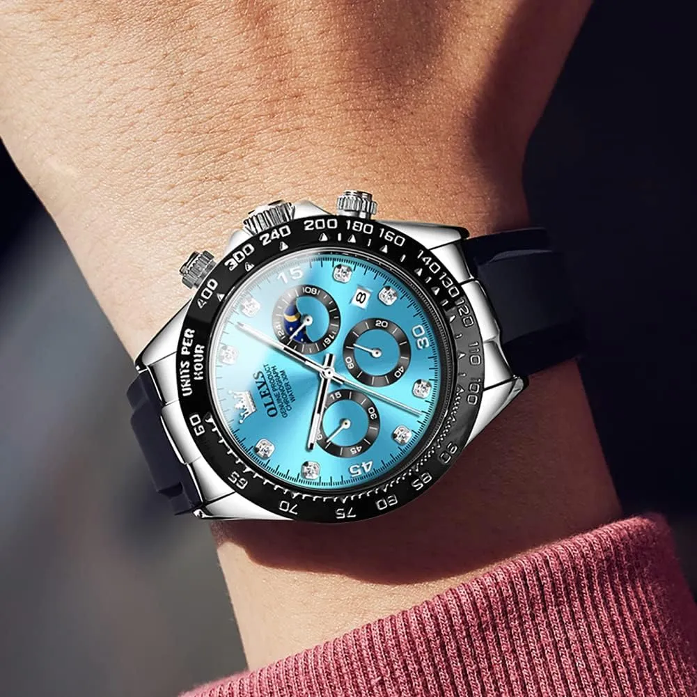 OLEVS Watches for Men Business Diamond Moon Phase Male Watch Chronograph Fashion Dress Waterproof Date Analog Waterproof Men Wrist Watch