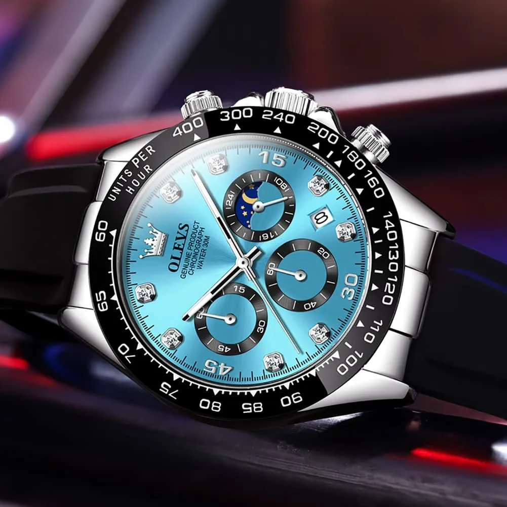 OLEVS Watches for Men Business Diamond Moon Phase Male Watch Chronograph Fashion Dress Waterproof Date Analog Waterproof Men Wrist Watch