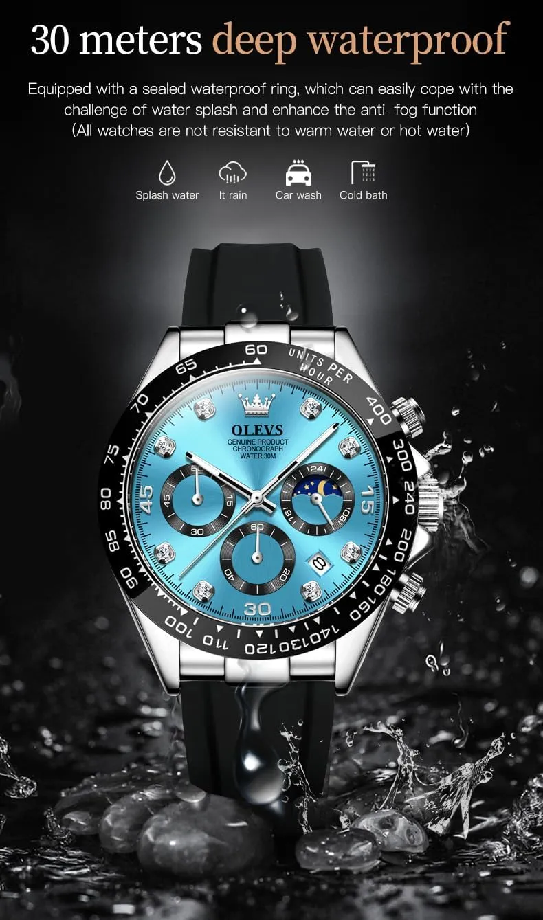 OLEVS Watches for Men Business Diamond Moon Phase Male Watch Chronograph Fashion Dress Waterproof Date Analog Waterproof Men Wrist Watch