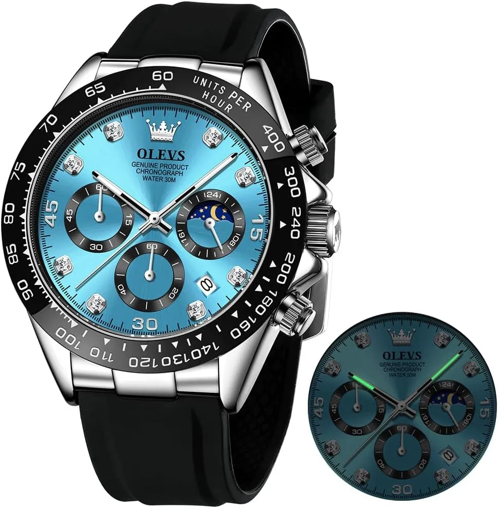 OLEVS Watches for Men Business Diamond Moon Phase Male Watch Chronograph Fashion Dress Waterproof Date Analog Waterproof Men Wrist Watch