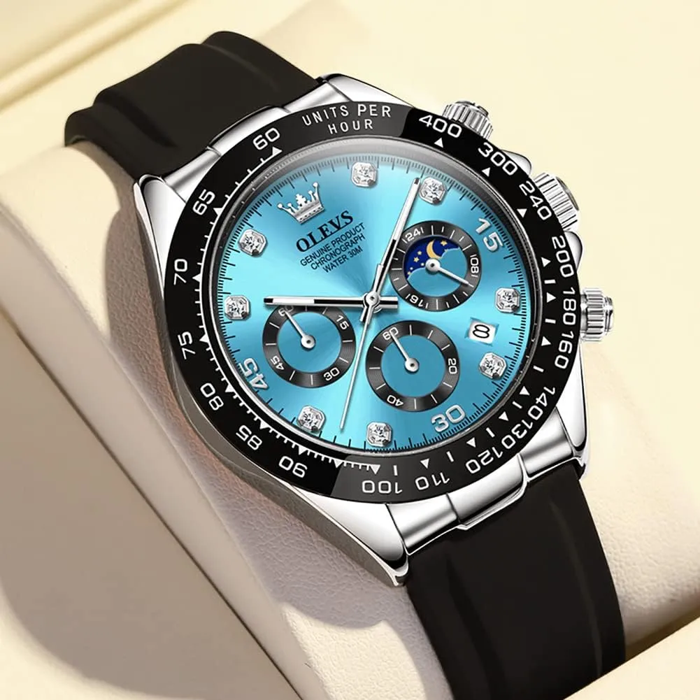 OLEVS Watches for Men Business Diamond Moon Phase Male Watch Chronograph Fashion Dress Waterproof Date Analog Waterproof Men Wrist Watch