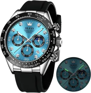 OLEVS Watches for Men Business Diamond Moon Phase Male Watch Chronograph Fashion Dress Waterproof Date Analog Waterproof Men Wrist Watch