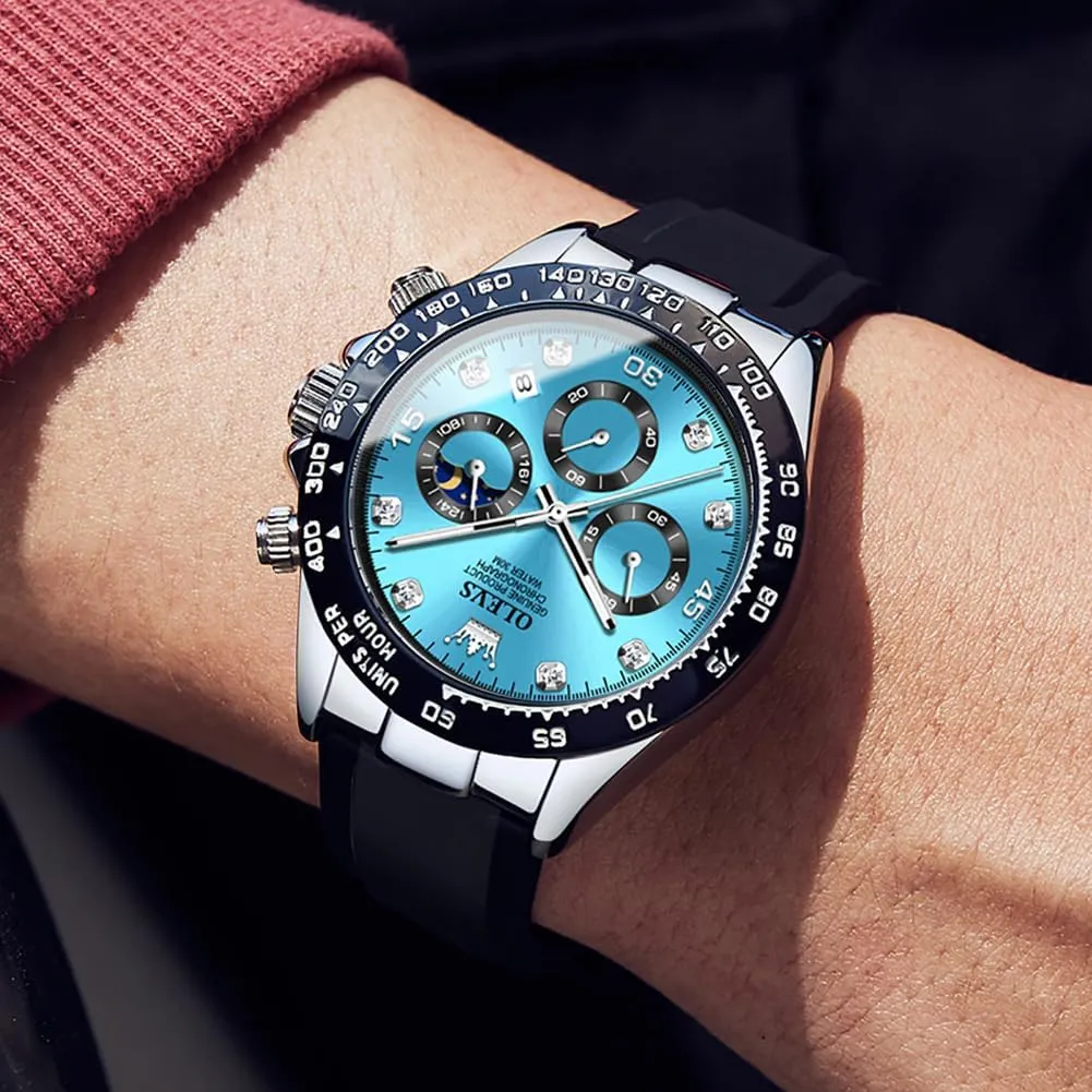 OLEVS Watches for Men Business Diamond Moon Phase Male Watch Chronograph Fashion Dress Waterproof Date Analog Waterproof Men Wrist Watch