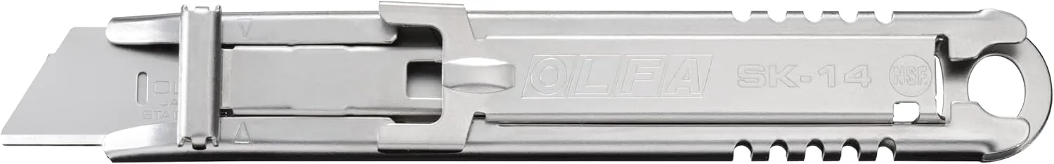 OLFA Self Retracting Safety Utility Knife (SK-14) - Multi-Purpose Stainless Steel Semi-Auto Box Cutter w/ Self Retractable Blade, Replacement Blades: OLFA SKB-2, SKB-2S, RSKB, & HOB Safety Blades