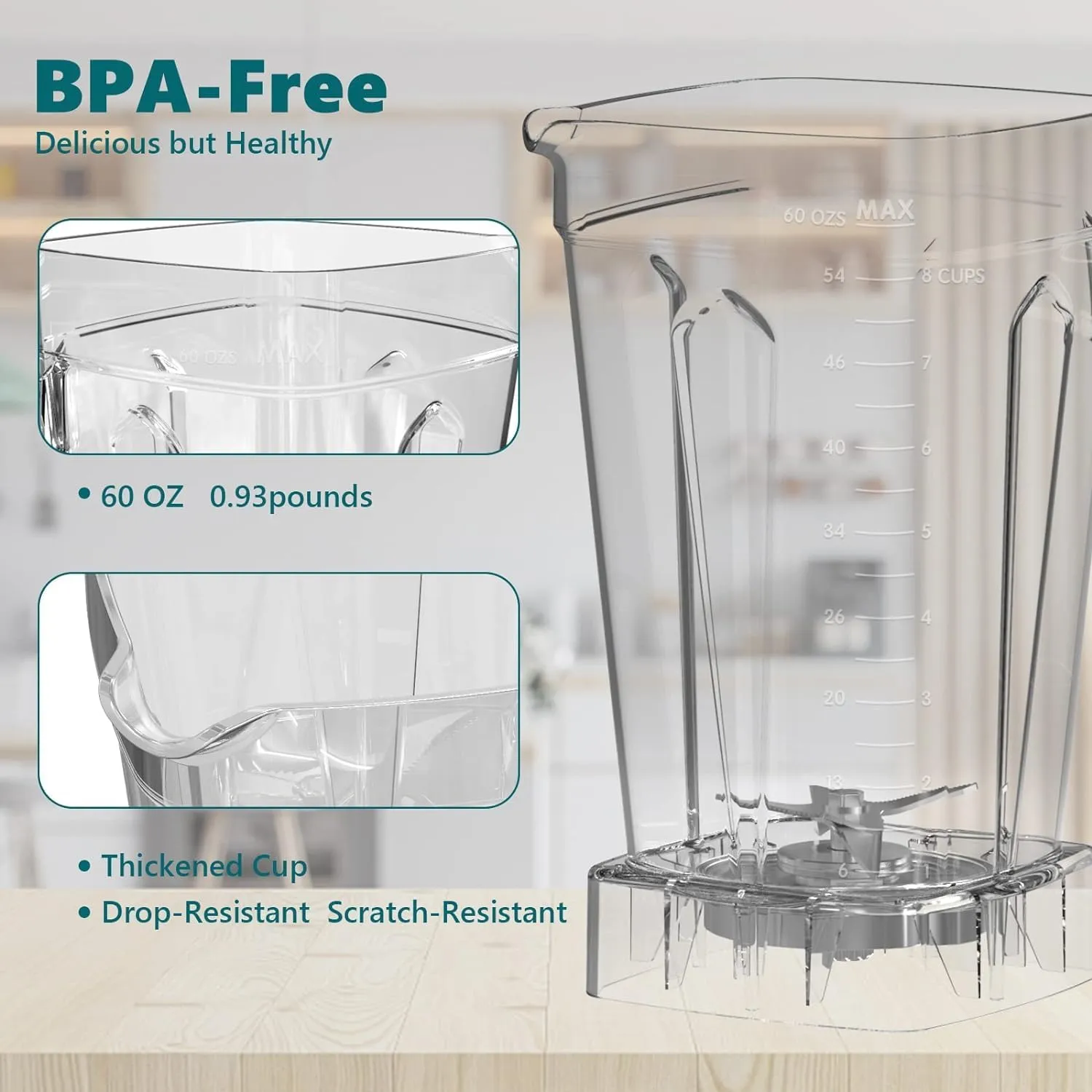 OMMO Blender 1800W, Professional High Speed Countertop Blender with Durable Stainless Steel Blades, 60oz BPA Free Blender for Shakes and Smoothies, Nuts, Ice and Fruits, Dishwasher Safe, Large