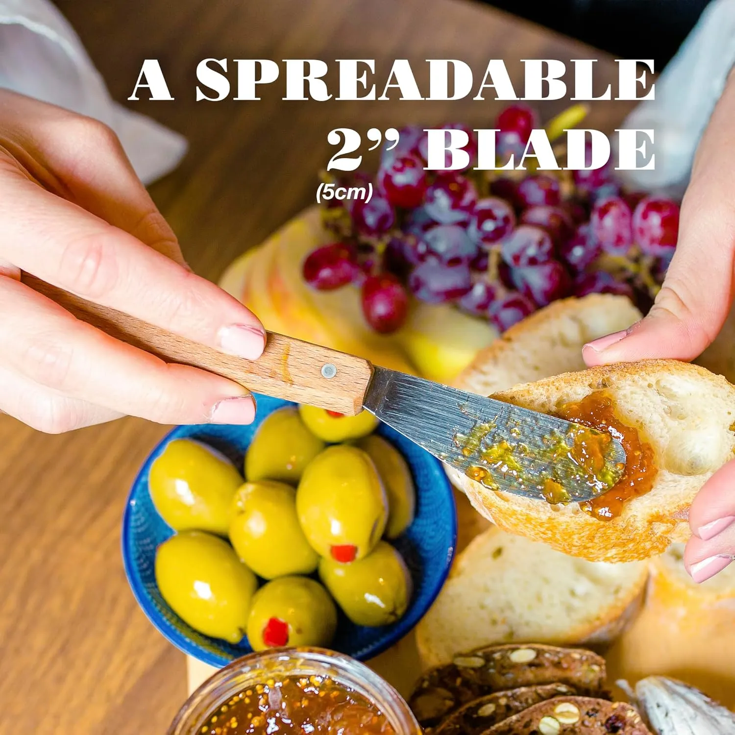 OPINEL Essential No.117 Spreading   Butter Knife, Painted Hornbeam Wood Handles, Made in France (Natural)