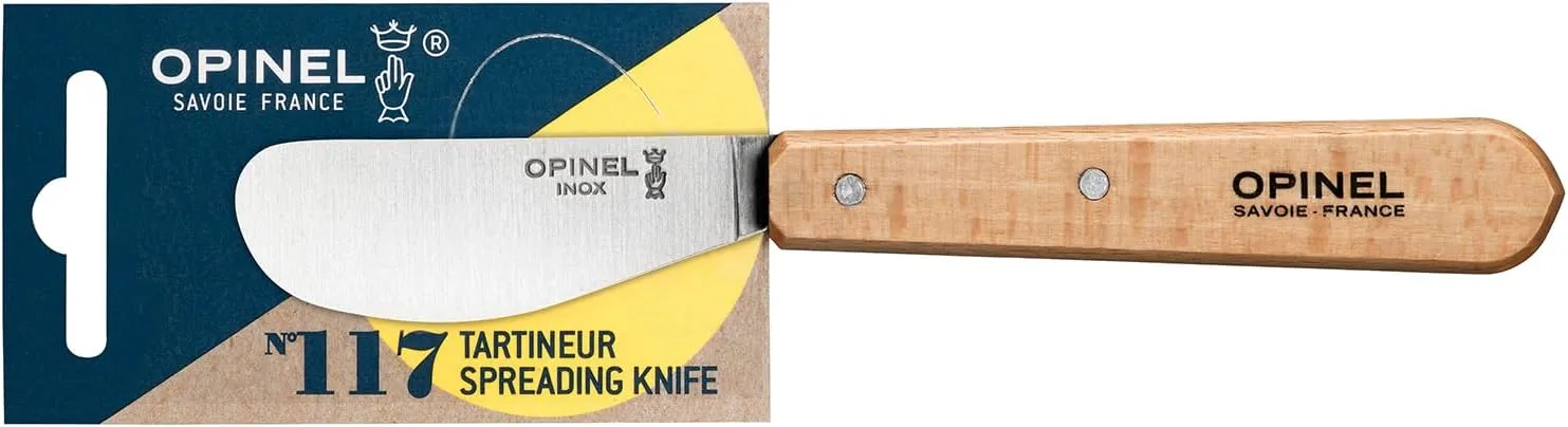 OPINEL Essential No.117 Spreading   Butter Knife, Painted Hornbeam Wood Handles, Made in France (Natural)