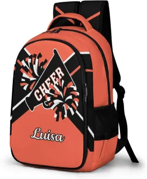 Orange Cheerleader Waterproof School Backpack Personalized with Name for Men Women Sport Laptop Bag