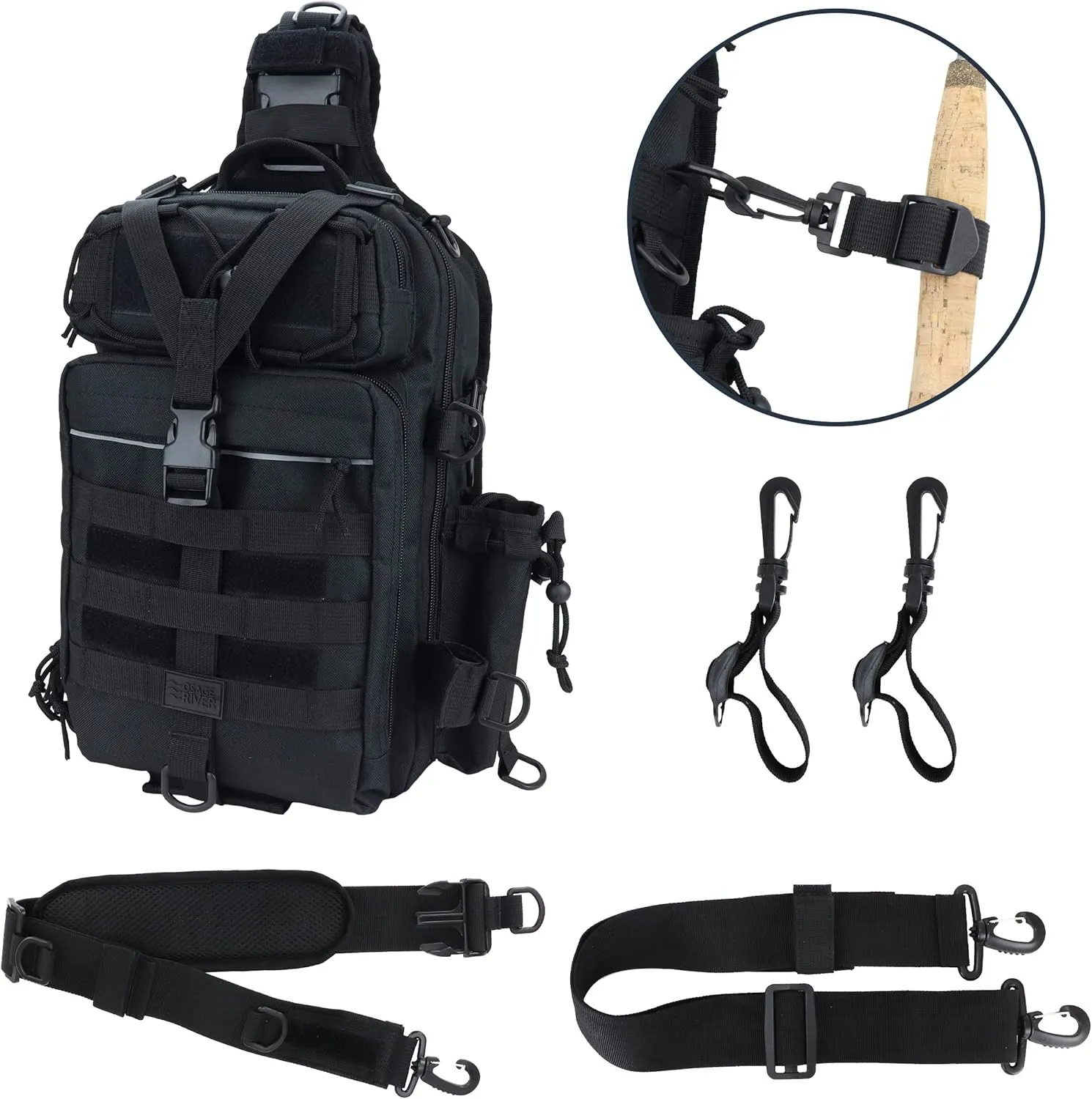 OSAGE RIVER Deluxe Tackle Sling Fishing Bag with Rod Holder, Lightweight Tackle Box Storage, Shoulder Bag for Fishing Hiking