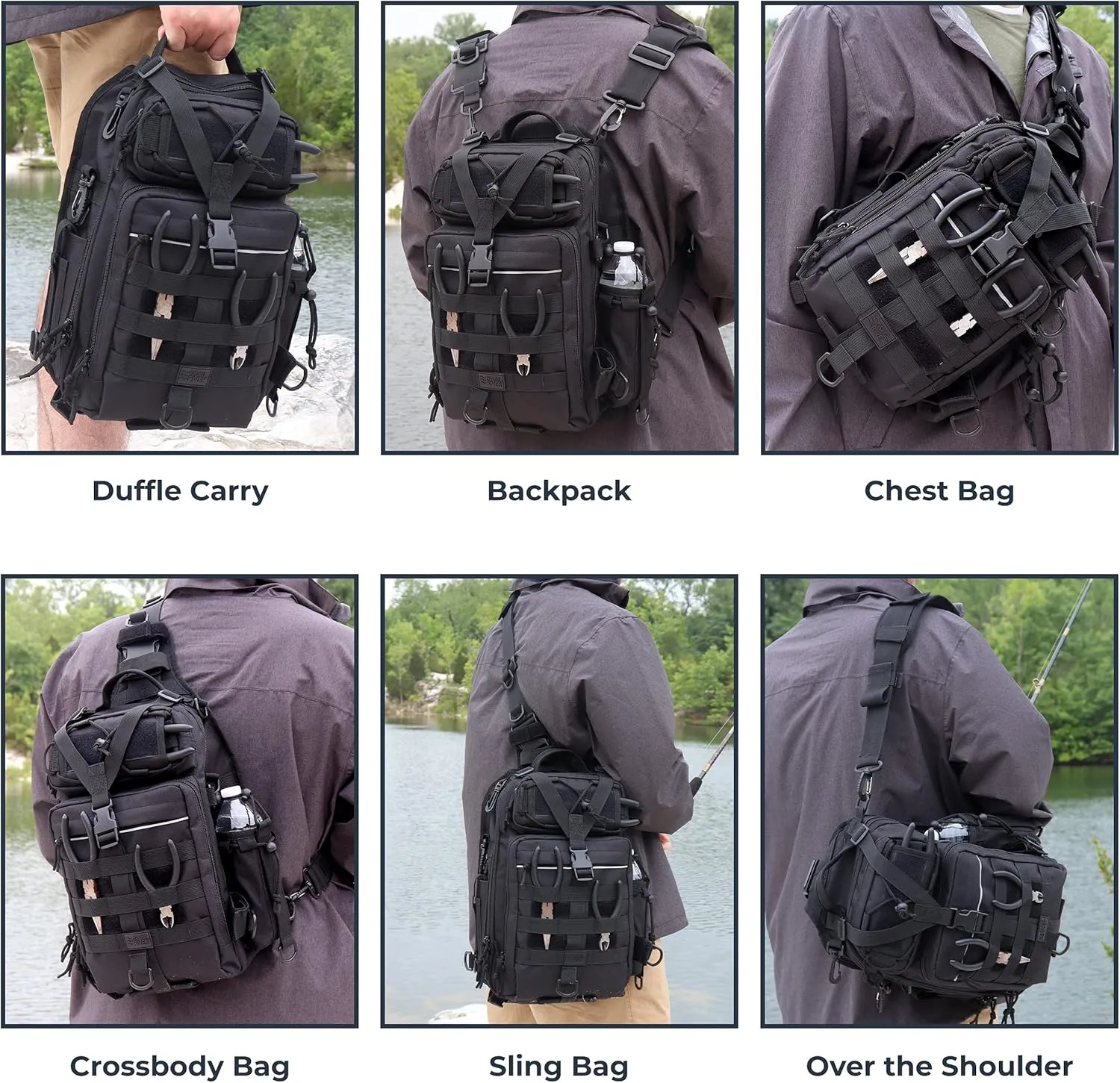 OSAGE RIVER Deluxe Tackle Sling Fishing Bag with Rod Holder, Lightweight Tackle Box Storage, Shoulder Bag for Fishing Hiking