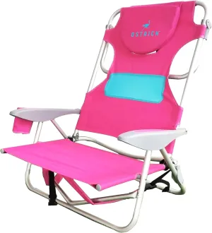 Ostrich Ladies Comfort & On-Your-Back Lightweight Beach Reclining Lawn Chair with Backpack Straps, Outdoor Furniture for Pool, Camping, or Patio, Pink