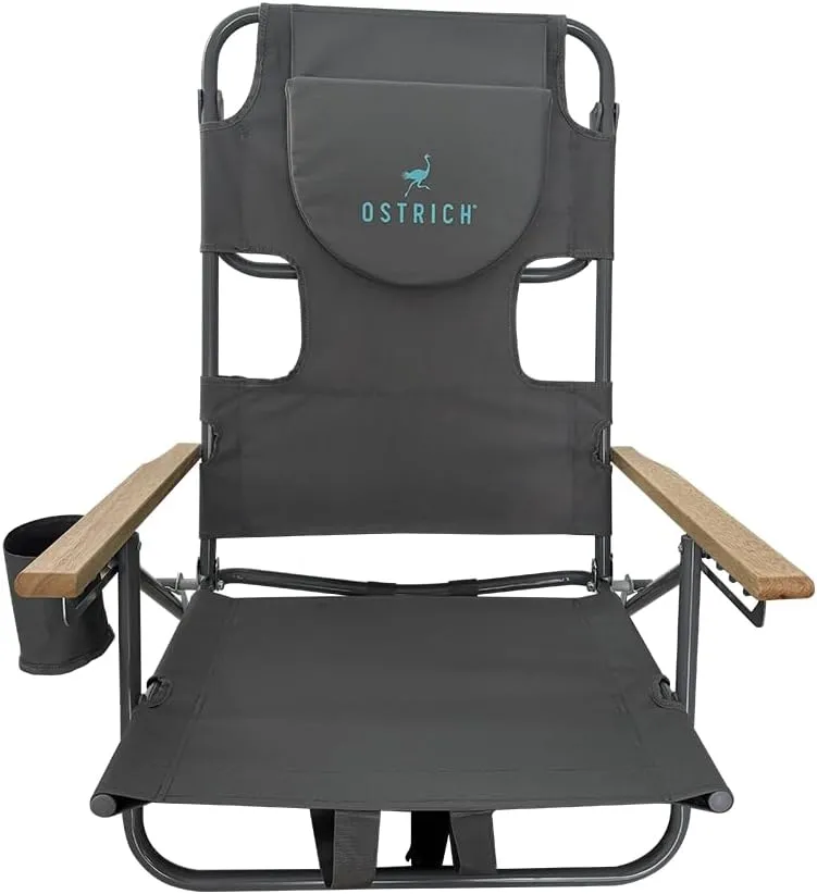 Ostrich Tommy "O" Midsize Face Down Backpack Beach Chair with Face Hole Portable Lounge Chair with Cup Holder Face Opening Lay Flat Tanning Chair with Armrests Face Down Reading, Gray
