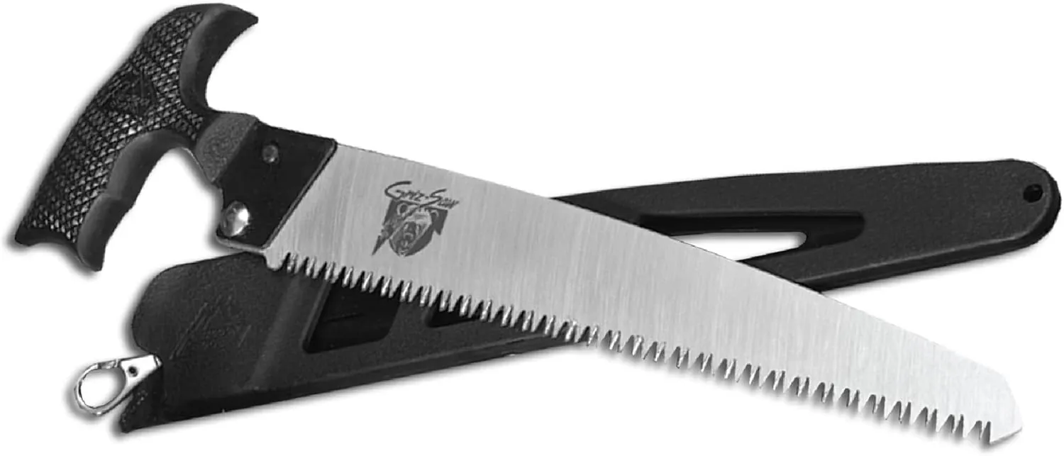 Outdoor Edge GrizSaw - Lightweight T-Handle Fixed Blade Outdoor-Hunting Saw with 8.0", 65Mn Spring Steel Blade for Cutting Tough Bone and Wood and Locking Zytel Sheath with Swivel Clip Belt Attachment